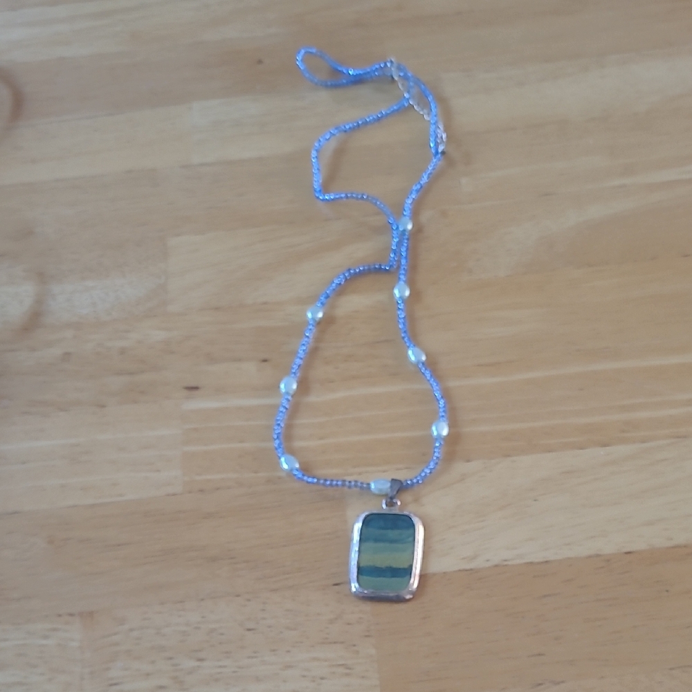 Blue Beaded Necklace with Pendant
